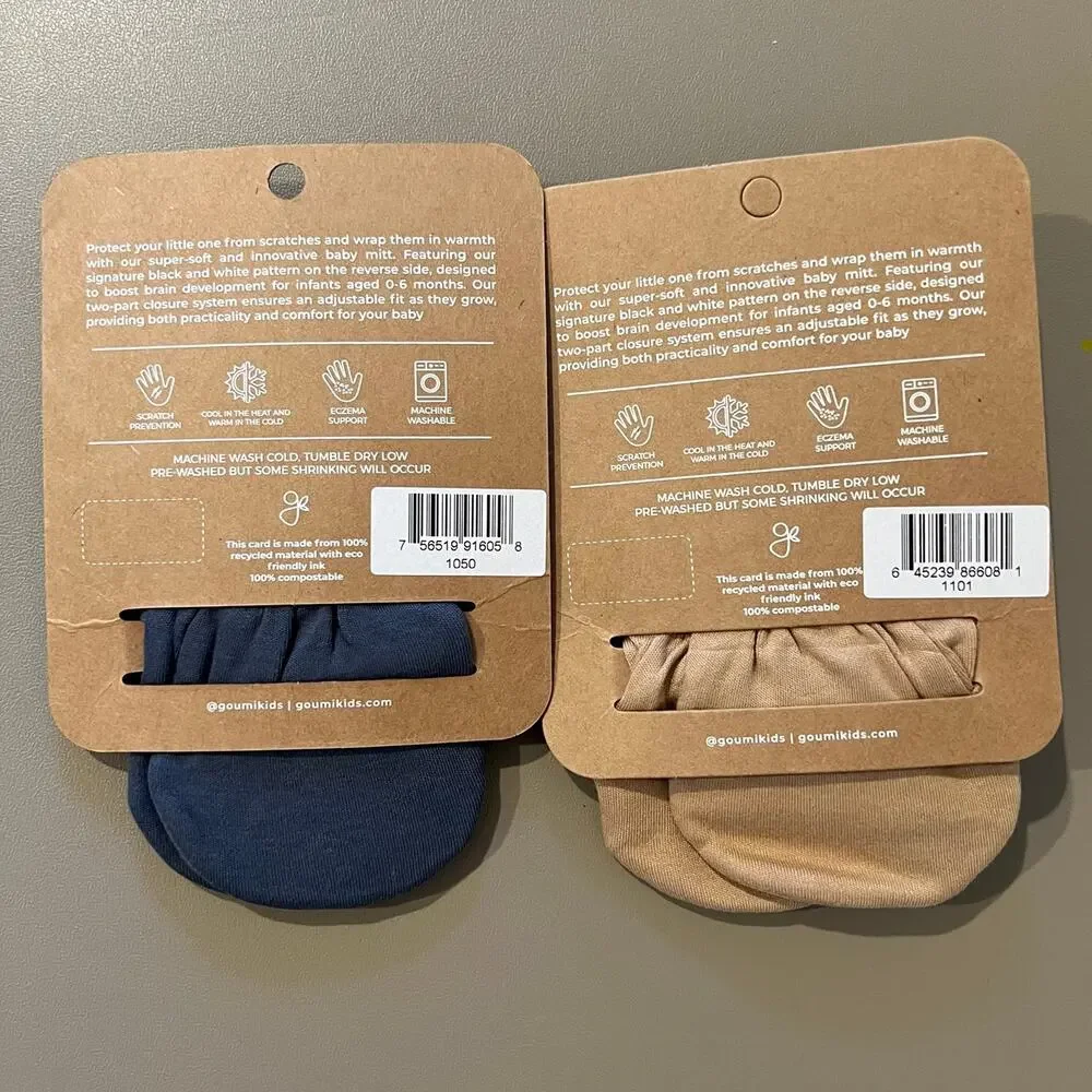 NWT Goumi Kids Baby Mitts Set Midnight Sandstone SZ 3-6 mo Blue Tan Bamboo